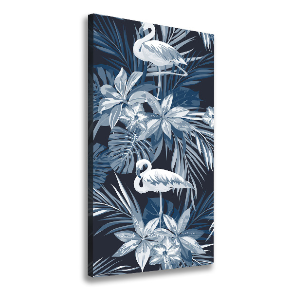 Wandbild vertikales Blumen und Flamingos