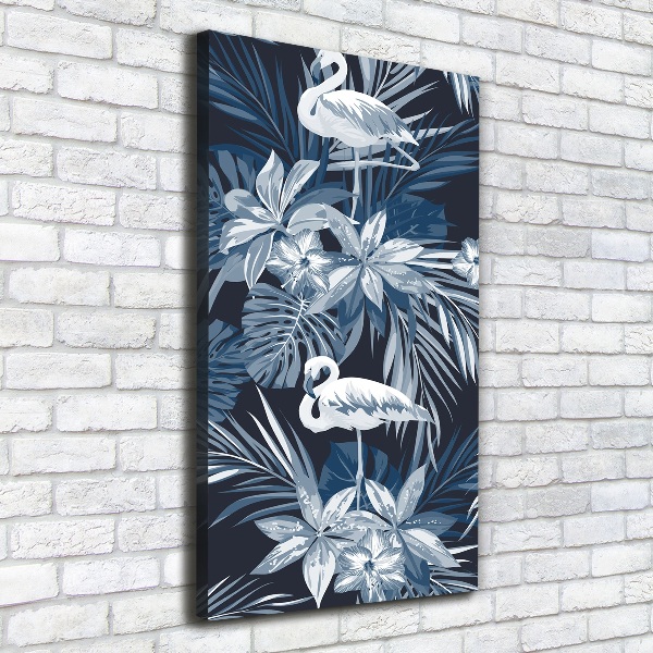 Wandbild vertikales Blumen und Flamingos