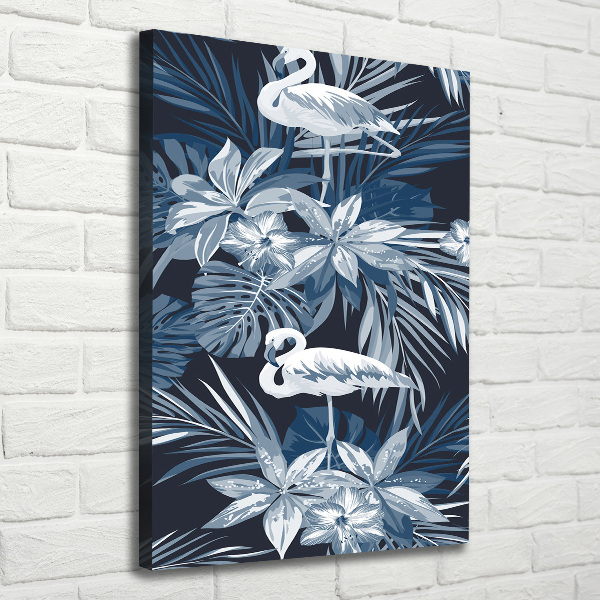 Wandbild vertikales Blumen und Flamingos