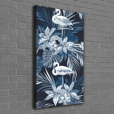 Wandbild vertikales Blumen und Flamingos