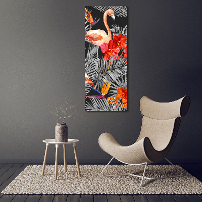 Foto auf leinwand vertikales Flamingos und Blumen