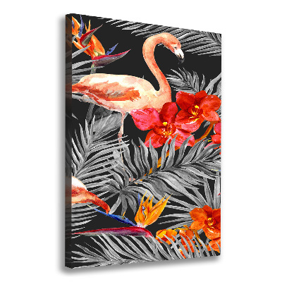 Foto auf leinwand vertikales Flamingos und Blumen