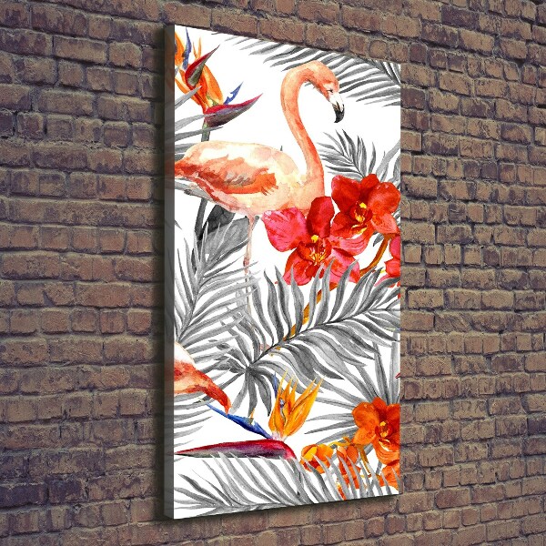 Wandbild vertikales Flamingos und Blumen