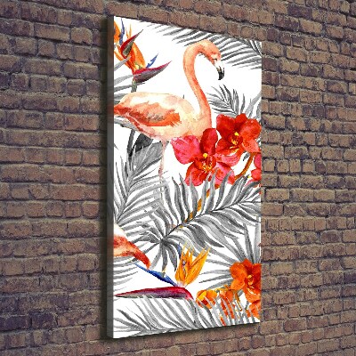 Wandbild vertikales Flamingos und Blumen