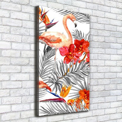 Wandbild vertikales Flamingos und Blumen