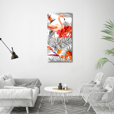 Wandbild vertikales Flamingos und Blumen