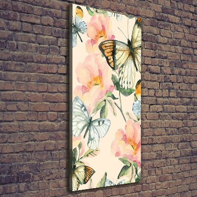 Foto leinwand vertikales Rosen und Schmetterlinge