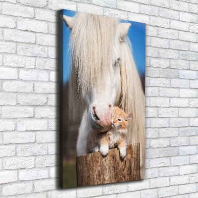 Foto auf leinwand vertikales Weißes Pferd mit einer Katze