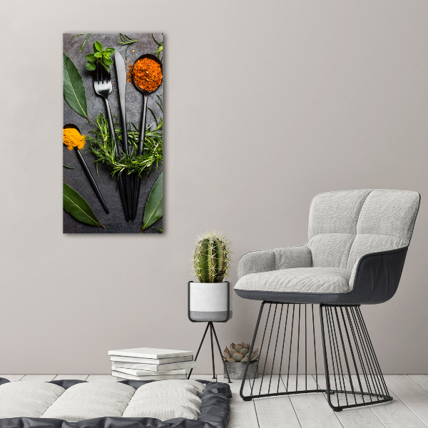 Foto leinwand vertikales Besteck und Gewürze