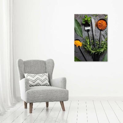 Foto leinwand vertikales Besteck und Gewürze