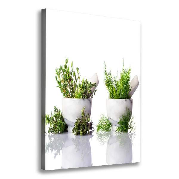 Foto leinwand vertikales Mörser und Kräuter