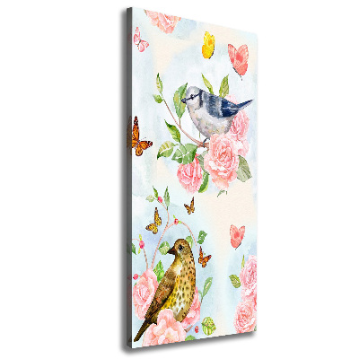 Foto auf leinwand vertikales Vögel, Schmetterlinge, Rosen