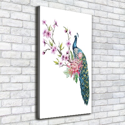 Foto leinwand vertikales Pfau und Blumen