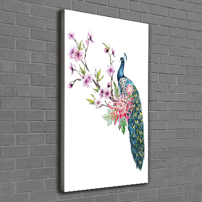 Foto leinwand vertikales Pfau und Blumen