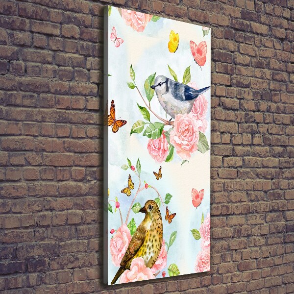 Foto leinwand vertikales Vögel, Schmetterlinge, Blumen