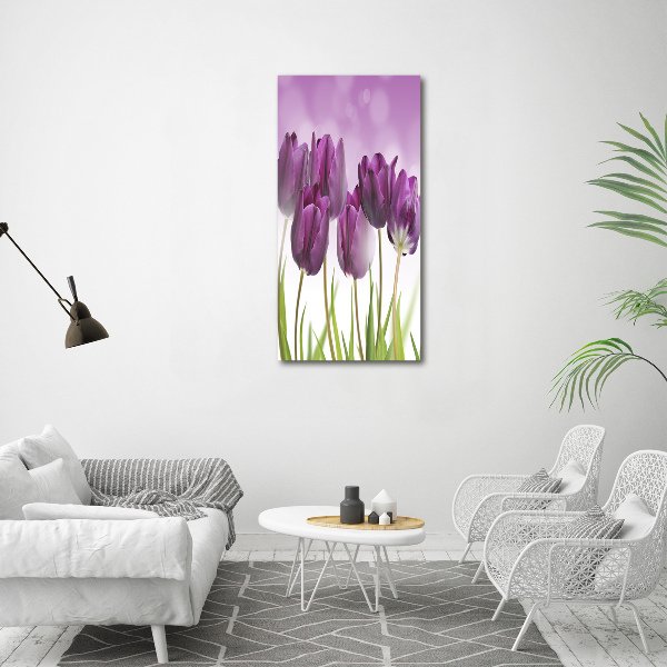 Wandbild vertikales Lila Tulpen