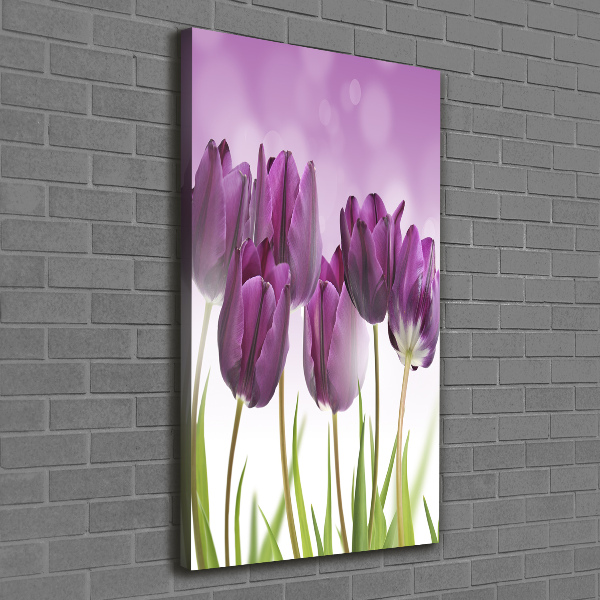 Wandbild vertikales Lila Tulpen