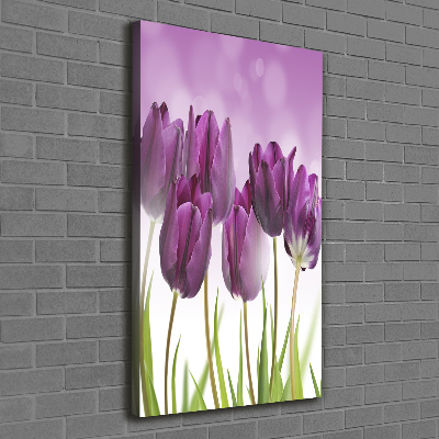 Wandbild vertikales Lila Tulpen