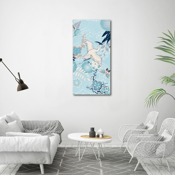 Wandbild vertikales Kranich und Blumen
