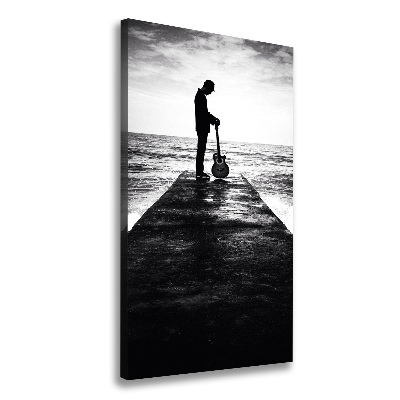 Foto leinwand vertikales Gitarrist auf dem Pier