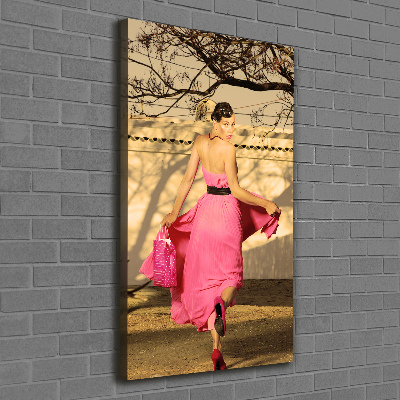 Foto leinwand vertikales Frau in Pink