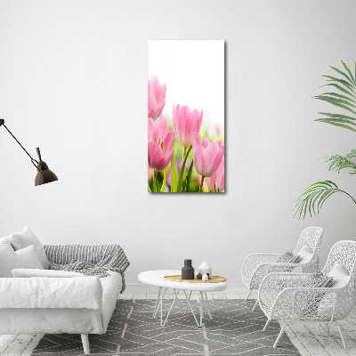 Wandbild vertikales Rosa Tulpen