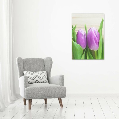 Foto auf leinwand vertikales Lila Tulpen