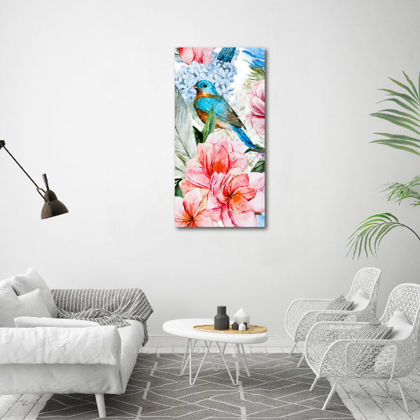 Wandbild vertikales Blumen und Vögel