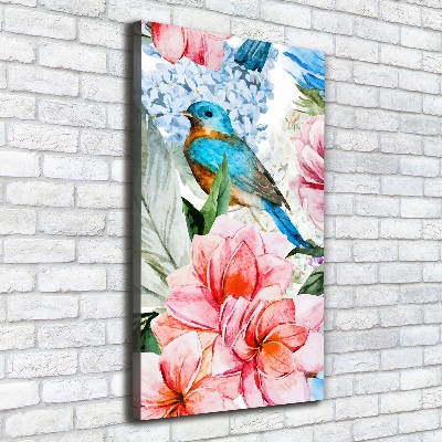 Wandbild vertikales Blumen und Vögel