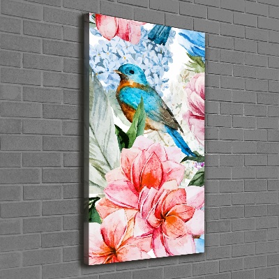 Wandbild vertikales Blumen und Vögel