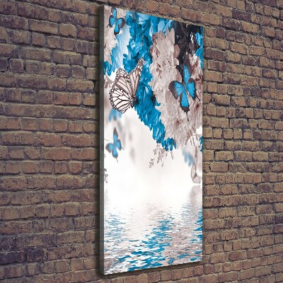 Wandbild vertikales Blumen und Schmetterlinge