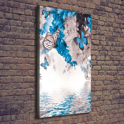 Wandbild vertikales Blumen und Schmetterlinge