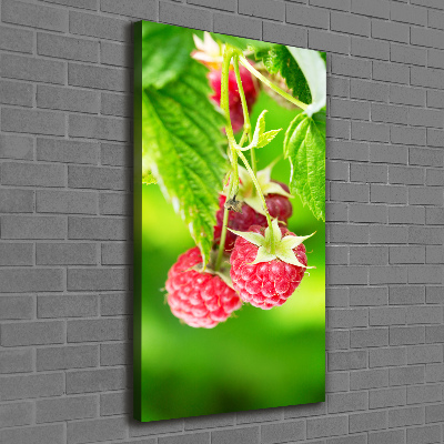Wandbild vertikales Himbeeren am Strauch