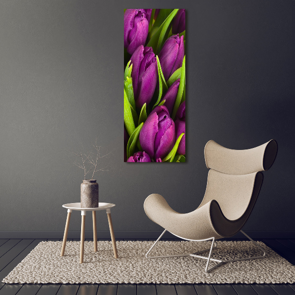 Wandbild vertikales Lila Tulpen
