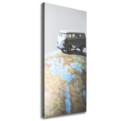 Foto leinwand vertikales Van auf einem Globus