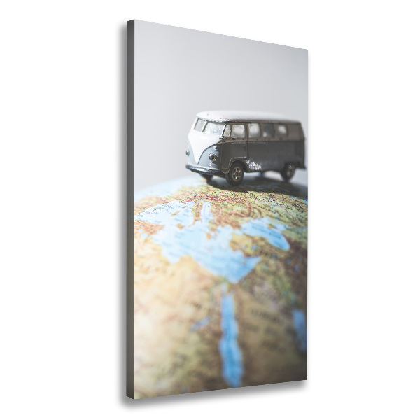 Foto leinwand vertikales Van auf einem Globus