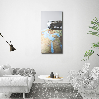 Foto leinwand vertikales Van auf einem Globus