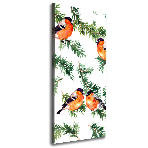 Wandbild vertikales Rotkehlchen und Nadelbäume
