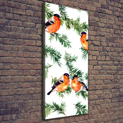 Wandbild vertikales Rotkehlchen und Nadelbäume