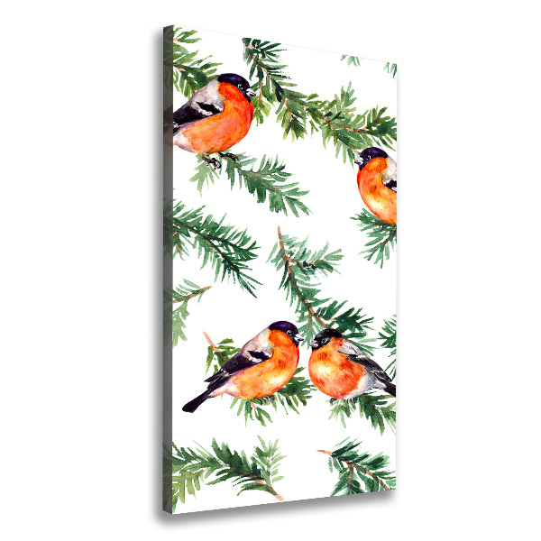 Wandbild vertikales Rotkehlchen und Nadelbäume