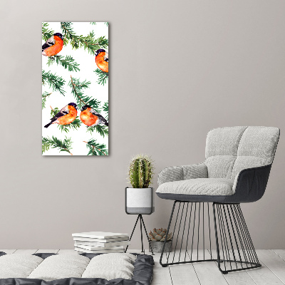 Wandbild vertikales Rotkehlchen und Nadelbäume