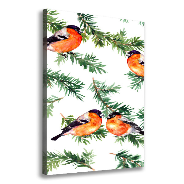 Wandbild vertikales Rotkehlchen und Nadelbäume