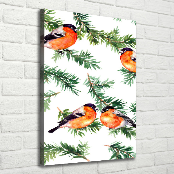 Wandbild vertikales Rotkehlchen und Nadelbäume