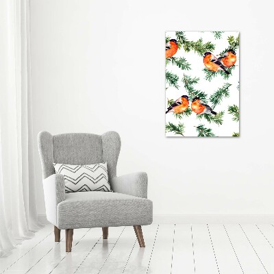 Wandbild vertikales Rotkehlchen und Nadelbäume