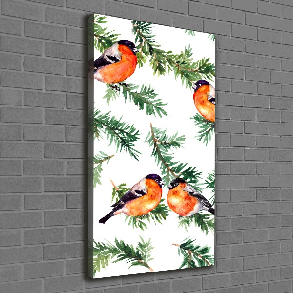 Wandbild vertikales Rotkehlchen und Nadelbäume