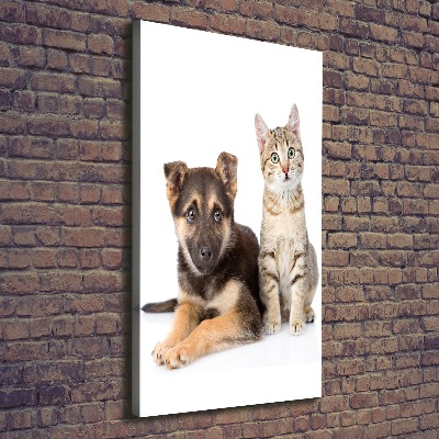 Foto leinwand vertikales Hund und Katze