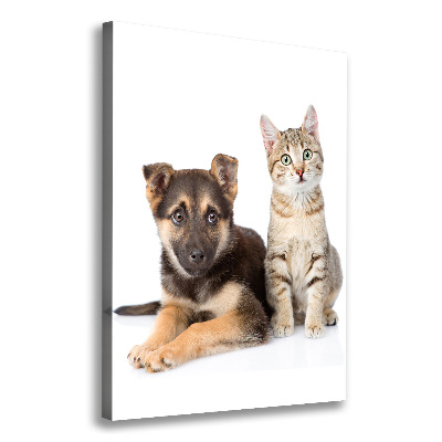 Foto leinwand vertikales Hund und Katze