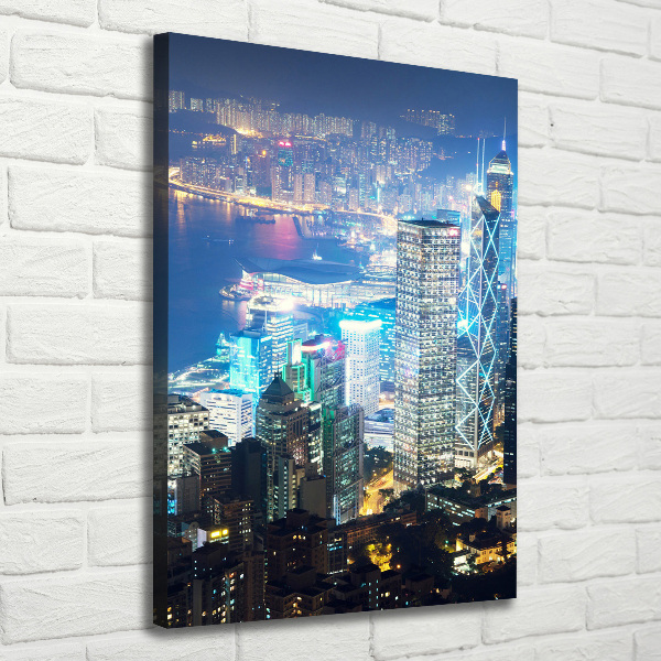 Wandbild vertikales Hongkong bei Nacht