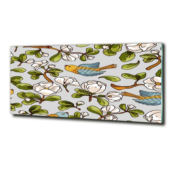 Bild auf glas Blumen und Vögel