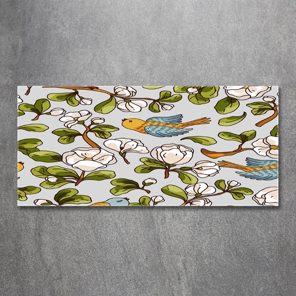 Bild auf glas Blumen und Vögel